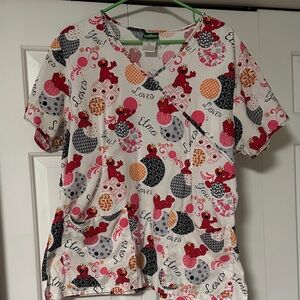 Sesame Street Elmo Print Women’s Scrub Top - White, Red, Pink, Black, Orange